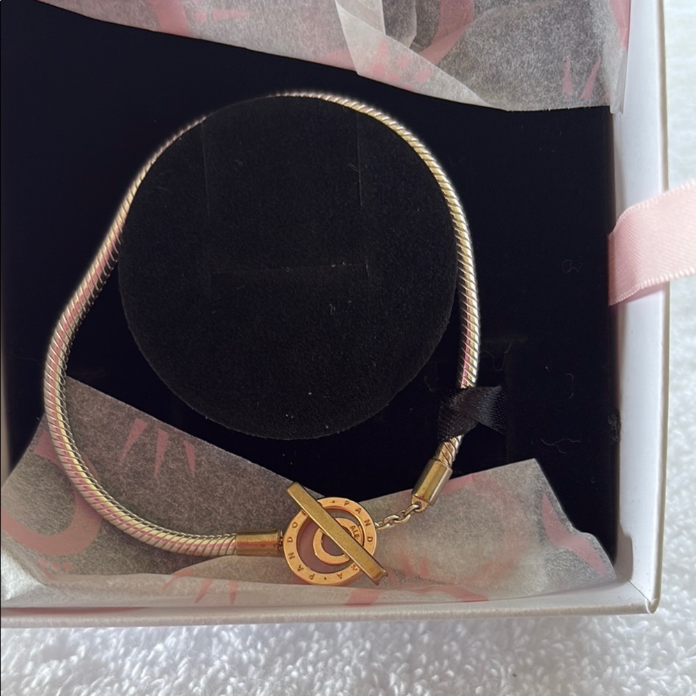 Pandora moments two tone logo T-bar snake chain bracelet